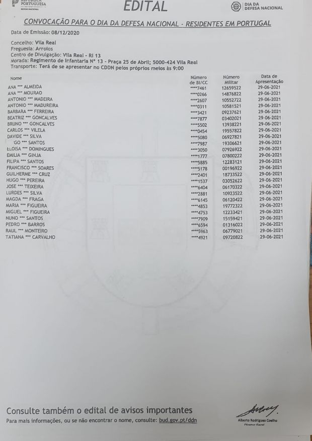 Editais de Convocação para o Dia de Defesa Nacional (2021 )